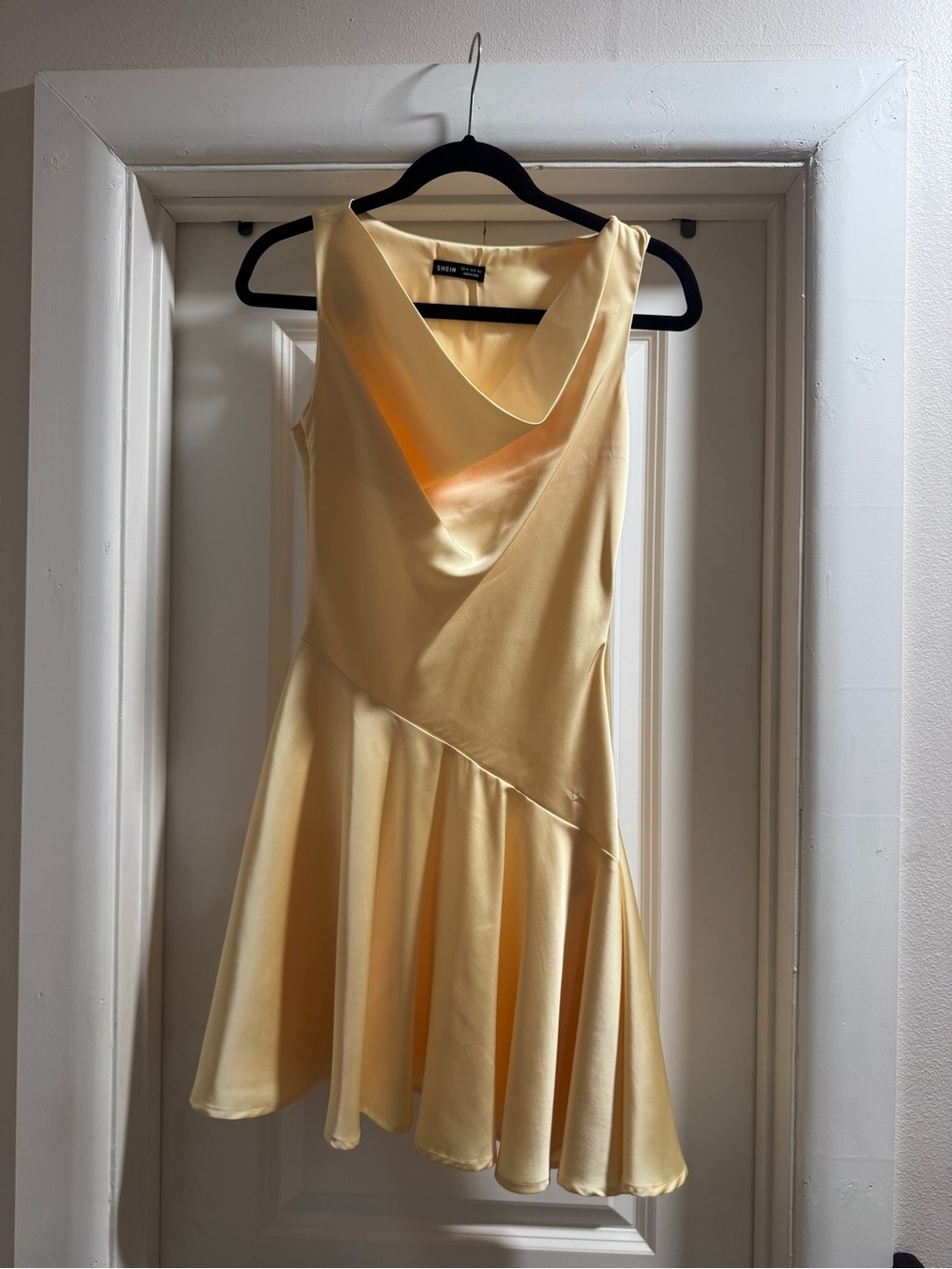 Sleeveless Yellow Satin A-Line Dress